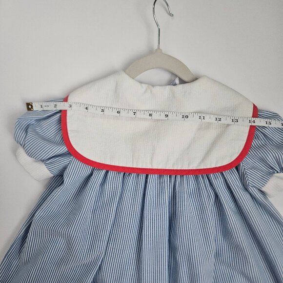 VTG Youngland Nautical Sailor Seersucker Dress Blue & White with Red Trim - Picture 15 of 15